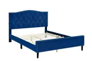 Jessie Queen Bed Frame with Tufted Velvet Headboard and Silver Nail Detailing Navy Blue