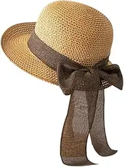 [Ｗoowayo] Sun hat Beach Sun hat Ladies Sun Hat Womens Wide Brim Straw Bow Flap Fisherman Hat Summer Beach Cap UV Protection Hat