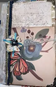 Handmade Junk Journal 30 Page Recycled Greetings Floral 100+ Ephemera Free Ship