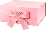 PETSLOVE Gift Box with Ribbon 24.13x17.78x10.16 CM, Pink Gift Box with Lid, Magnetic Box for Presents,Bridesmaid Proposal (Glossy)