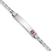 Solid 14K White Gold Medical Red Enamel Anchor Link ID Bracelet