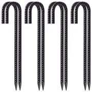 Heavy Duty 12" J Hook Rebar Stakes 8 Pack - Galvanized Steel for Fencing
