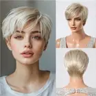 Blonde Short Pixie Cut Synthetic Wig for Women Wigs with Bangs Daily/Party