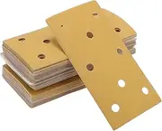 X AUTOHAUX Sandpaper Hook & Loop Sanding Sheets 7.09Inch x 3.74Inch Yellow 50 Pcs P150 Rectangular Flocking 8 Hole Efficient Grinding and Polishing