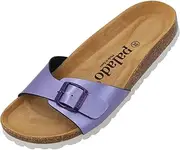 [Palado] Malta Women's Mules | Made in EU | Sandals in Many Summer Colours | 1 Strap Sandals with Cork Footbed | Women's Slippers with Leather Outsole, Basic Matt Schwarz, 10.5 AU