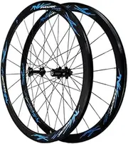 [ZECHAO] 700C Bike Wheels C/V Brake Road Bike Wheelset Double Walled Aluminum Alloy Rim Quick Release 7/8/9/10/11/12 Speed Wheelset (Color : Blue, Size : 700C)