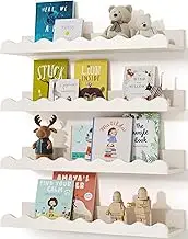 Kids' Bookshelf Set of 4 - White Floating Nursery Book Shelves, Picture Ledge Shelf for Wall Decor and Storage - Perfect for Books, Toys, Photo Frames, and Nursery Décor