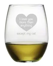 Susquehanna Glass Except My Cat Set of Four 21oz Stemless Wine Glasses