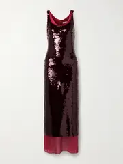 [Emilia Wickstead] Emilia Wickstead - Nehemia Layered Silk-organza And Sequined Tulle Maxi Dress - Burgundy - UK 14 UK 14 Burgundy
