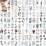 Womaha 100 Sheets Temporary Tattoos for Women Star Moon Feather Tattoo for Kids