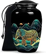 Elephant Moonlit River Urns - Black Urns for Human Ashes Adult Female & Male - Funeral Urn for Adult Ashes Women - Burial Urn for Cremation of Mom & Dad - 10 Inch
