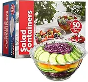 50 Pack 32oz Clear Plastic Salad Bowls with Lids Disposable Medium Takeout Container with Snap on Lid for Fruit Salads, Quinoa, Lunch and Meal Prep, Acai Bowl, To-Go Party Containers