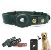 Airtag Dog Collar, Adjustable Natural Cowhide Leather Dog Collar Stand Compatible With Airtag, Compatible With Small Medium And Large Dog Cat Green L