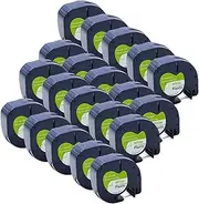 Leona Co 20-Pack, Label Tape Compatible with Dymo LetraTag Refills White Paper 91331, 12mm x 4m Black on White Label Maker Plastic Tape for Dymo Letra Tag LT-100H