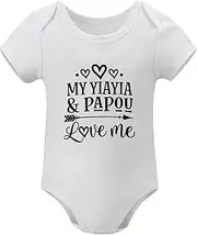 [WOOYONGING] My YiaYia And PaPou Love Me Coming Home Baby Boy Outfit Short Sleeve Baby Girl Bodysuits White Boys Onsies3-6 Mont