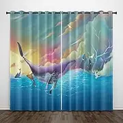 Exquisite Bedroom Blackout Curtains, Clouds Ocean Animals Whale 79x84 Inch Heat Insulation Blackout Children's Curtains,3D lackout Curtains, Suitable for Living Room Bedroom Childre