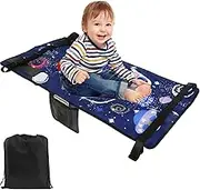 Kids Airplane Footrest for Flights, Portable Travel Foot/Leg, Colorful Airplane Foot Hammock with Storage Pocket, Fits Airplane Flights/High-Speed Rail Seat/Cars/Buses/Trains 79x44cm (Starry Blue)