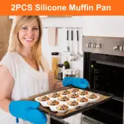 2 Pcs Silicone Muffin Pan 12 Cavity Mini Muffin Pan Non Stick Cupcake Pan leXCR