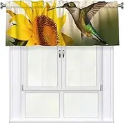 LHBWCVN Hummingbird Sunflower Valances for Windows, Rod Pocket Window Treatment Drapes Farmhouse Kitchen Curtains Short Blackout Window Curtains for Living Room Bedroom Decor 54x18 Inch