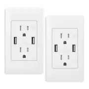 2 USB Ports with 15AMP Dual Outlet Tamper Resistant Wall Socket Standrad Size 2×