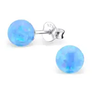 Round Opal Stud Earrings Sterling Silver