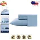 Breathable Full Cotton Percale Sheet Set in Solid Light Blue - 4 Pieces