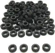 Lego 100 New Black Tires 15mm D. x 9mm Offset Tread Wide Band Around Center