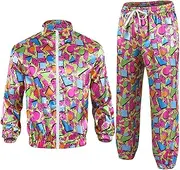 [AwwwCos] Men's 80s Tracksuit 90s Shell Suit Vintage Hip Hop Windbreaker 80s Disco Retro Tracksuit Party outfits Green
