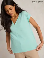 White Stuff Blue Nelly Nep Notch Neck T-Shirt (F48330) | $58