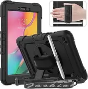 Timecity Case for Samsung Galaxy Tab A 8.0 2019 - Full-Body Drop-Proof Protection with Screen Protector, Swivel Stand & Shoulder Strap, Black