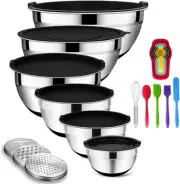 Elegant Stainless Steel Nesting Bowls - 20-Piece Kitchen Essentials with 6 Sizes