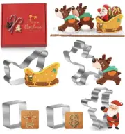 Christmas Cookie Cutter Set 5pc, Holliday, Santa, Reindeer Sled Family Party, T1