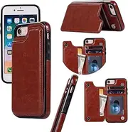 GoshukunTech Wallet Case for iPhone 7/8,for iPhone SE 2020/SE 5G 3rd Gen Case[Double Magnetic Clasp Durable Shockproof Cover] with Card Holders PU Leather Kickstand Card Slots-Brown
