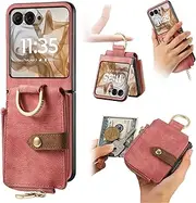 [Nexue] Case for Motorola Razr+ Plus 2023/Razr 40 Ultra Case,Wallet Phone Case with Ring/Zipper Card Houler Stand PU Leather Protective Kickstand Case for Motorola Razr 40 Ultra 6.9