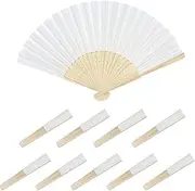 LxcshLjx 10Pcs Handheld Folded Fan, Bamboo Folding Paper Fan, White Hand Held Fans, Chinese Japan Fan for Wedding Gift, Festival Favor, Home Decoration, Painting DIY, Dancing Party Summer Performance