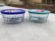 Matching Pyrex Set Simply Store Constellation Heartbeat Pattern Blue Turquoise