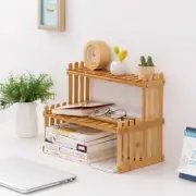 Double Layers Wood Storage Rack Kitchen Spice Rack Book Seasoning Bottle Shelf