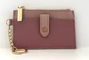 ANNE KLEIN Card Case ID Wallet Key Chain, Thin ROSE PINK, Classic, Zip Snap NWT
