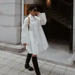 【巴黎精品】洋裝連身短袖(長袖寬鬆壓褶襯衫裙女裝A1FU48)