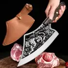 Hand Forged Meat Cleaver Kitchen Chef Knife with Leather Sheath and Gift Box,BBQ