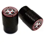 2 Black Aluminum Knurled Motorcycle Valve Caps - GLOSS ZOMBIE OUTBREAK TT048