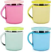 4Pack Neoprene Ice Cream Sleeves with Handle, Reusable Insulated 24oz Cover Compatible with Ninja Creami NC501, NC500 Series Deluxe Ice Cream Maker Containers(Fashion colors)