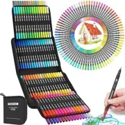 Brush Markers Set 100 Colored Brush Tip Markers Dual Tip Markers with Fine an...
