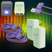 2X 4 USB PORT HUB AC WALL ADAPTER+3FT CABLE POWER CHARGER SYNC PURPLE GALAXY TAB