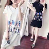 在飛比找蝦皮購物優惠-印花連衣裙女夏2017年新款韓版修身顯瘦短袖夏裝時尚韓風裙子