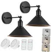 Vintage Black Wireless Battery Operated Wall Sconces, Single Arm - 2 PACK