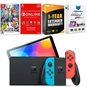 Nintendo Switch Red/Blue OLED + Super Smash Bros Ultimate, NSO 1 Year Membership
