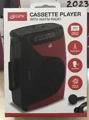 GPX AM FM Black & Red Personal Cassette Player Recorder w/ Built In Mic Walkman