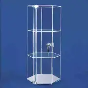 Acrylic Mirror Bottom Rotating Hexagon Display Case 8-1/4" x 8-1/4" x 18-7/8"