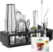 Bartender Kit 20-Piece Boston Cocktail Shaker Set for Mixing with Stand - Bar
